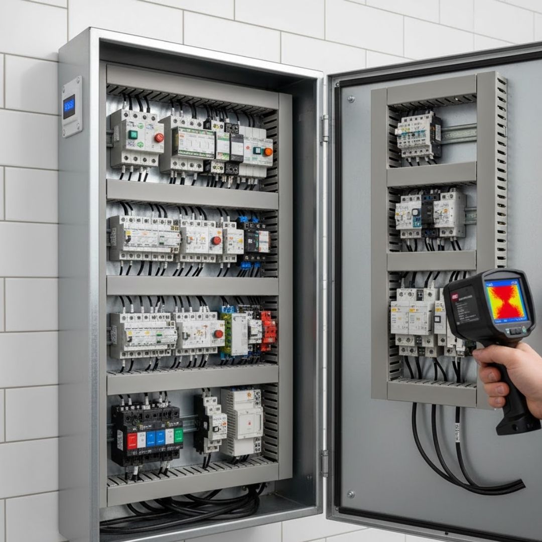 An organized industrial electronic control panel for managing car wash automation systems.