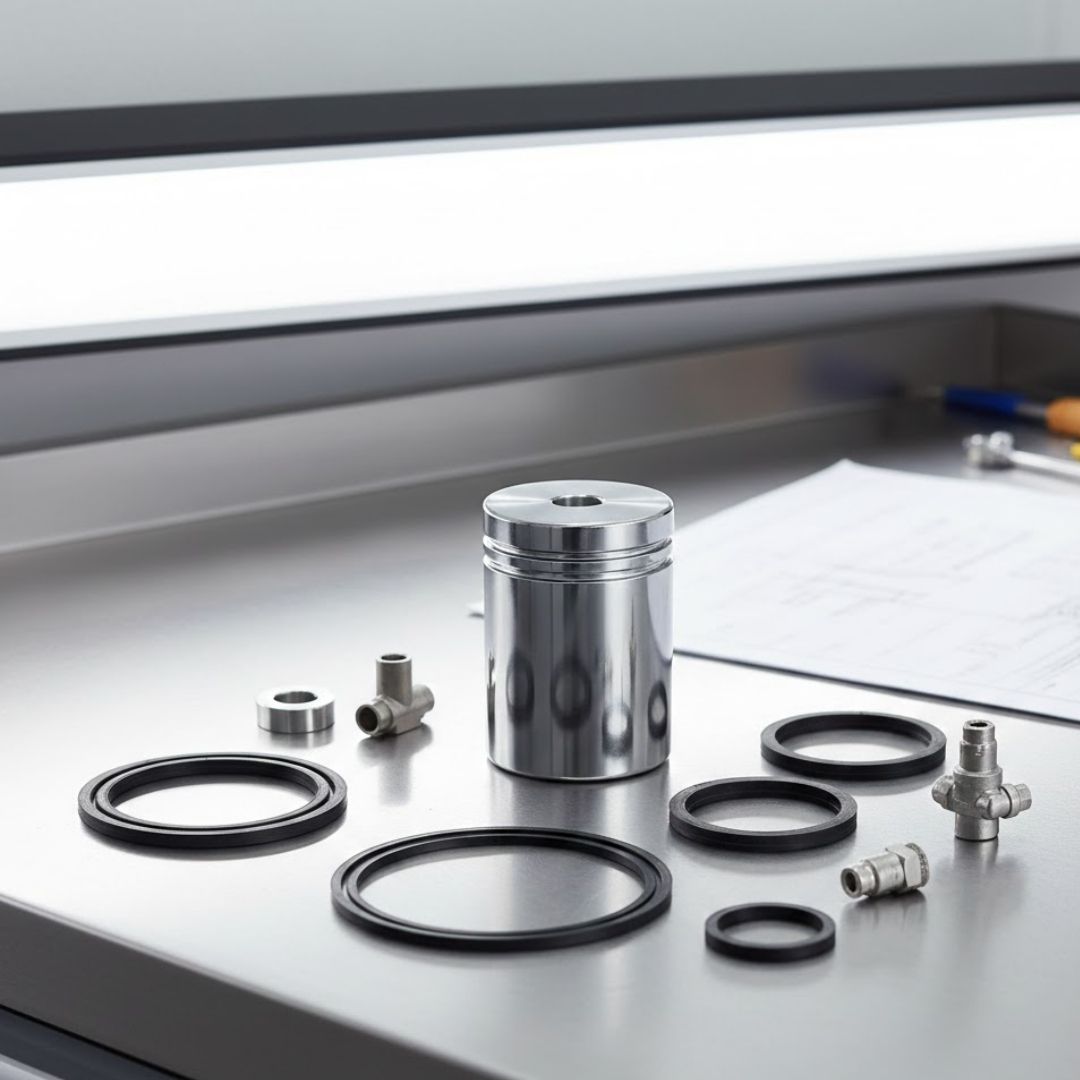 High-grade car wash pump replacement parts on a clean surface.
