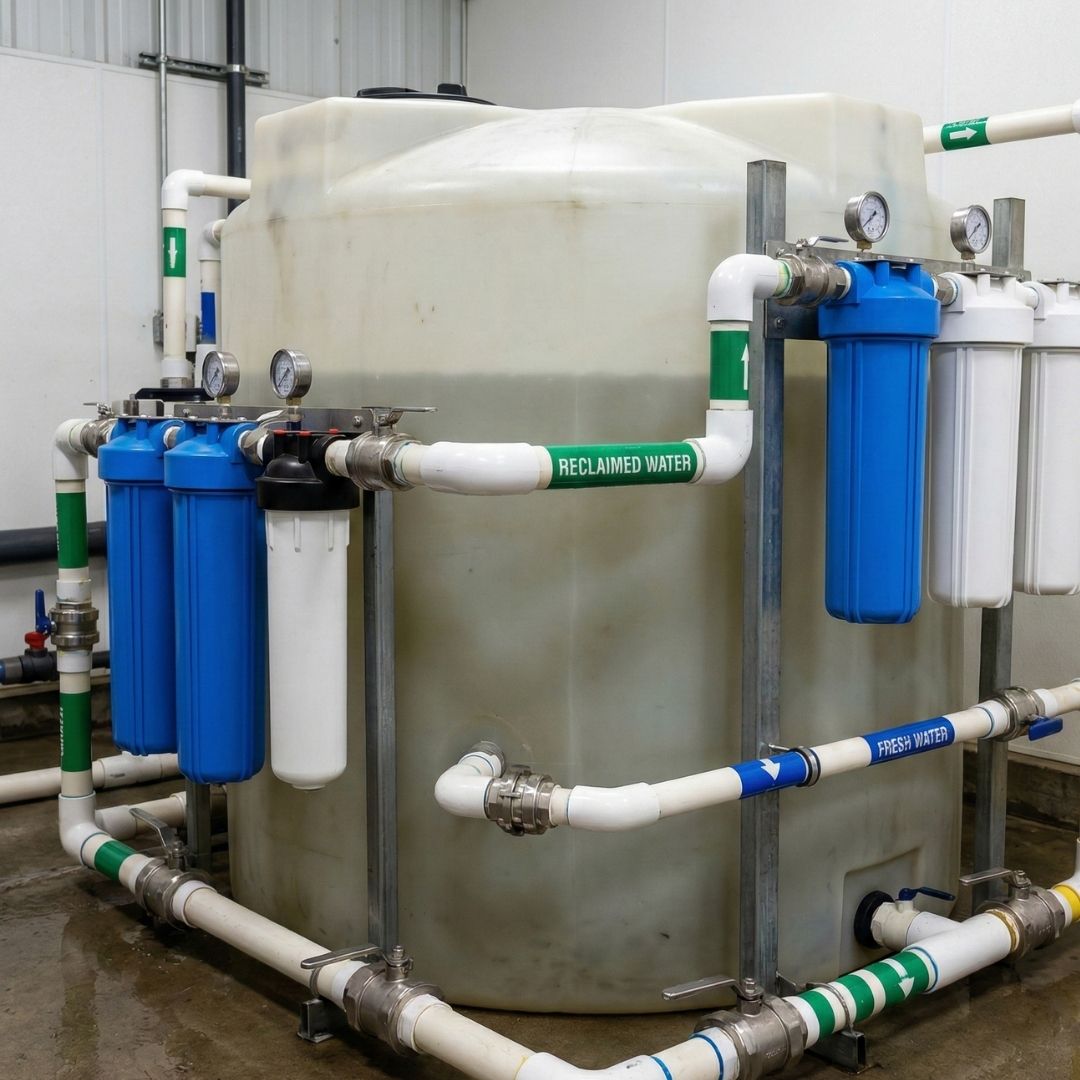 A water reclamation system recycles water to lower operational utility costs.