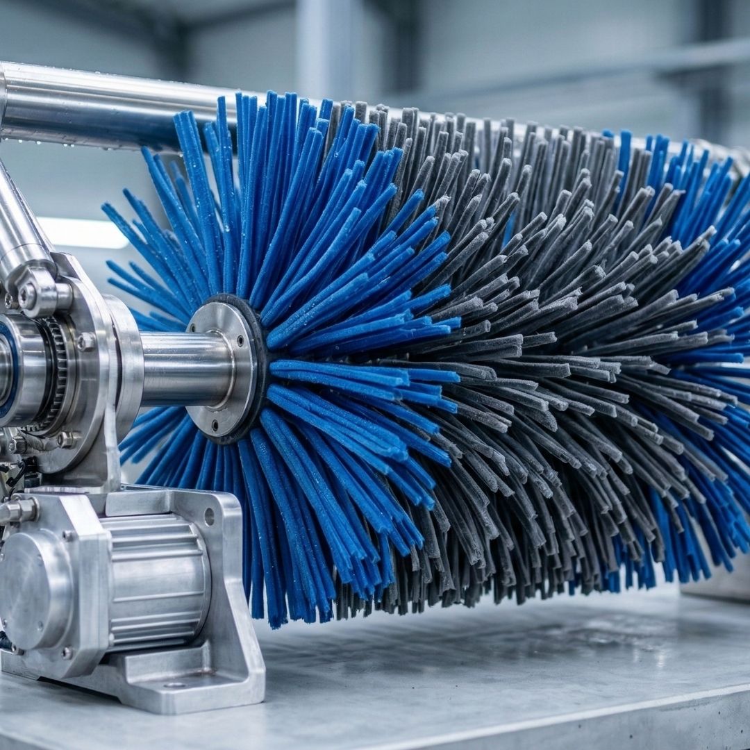 Close-up of high-quality, professional car wash mechanical brush equipment.