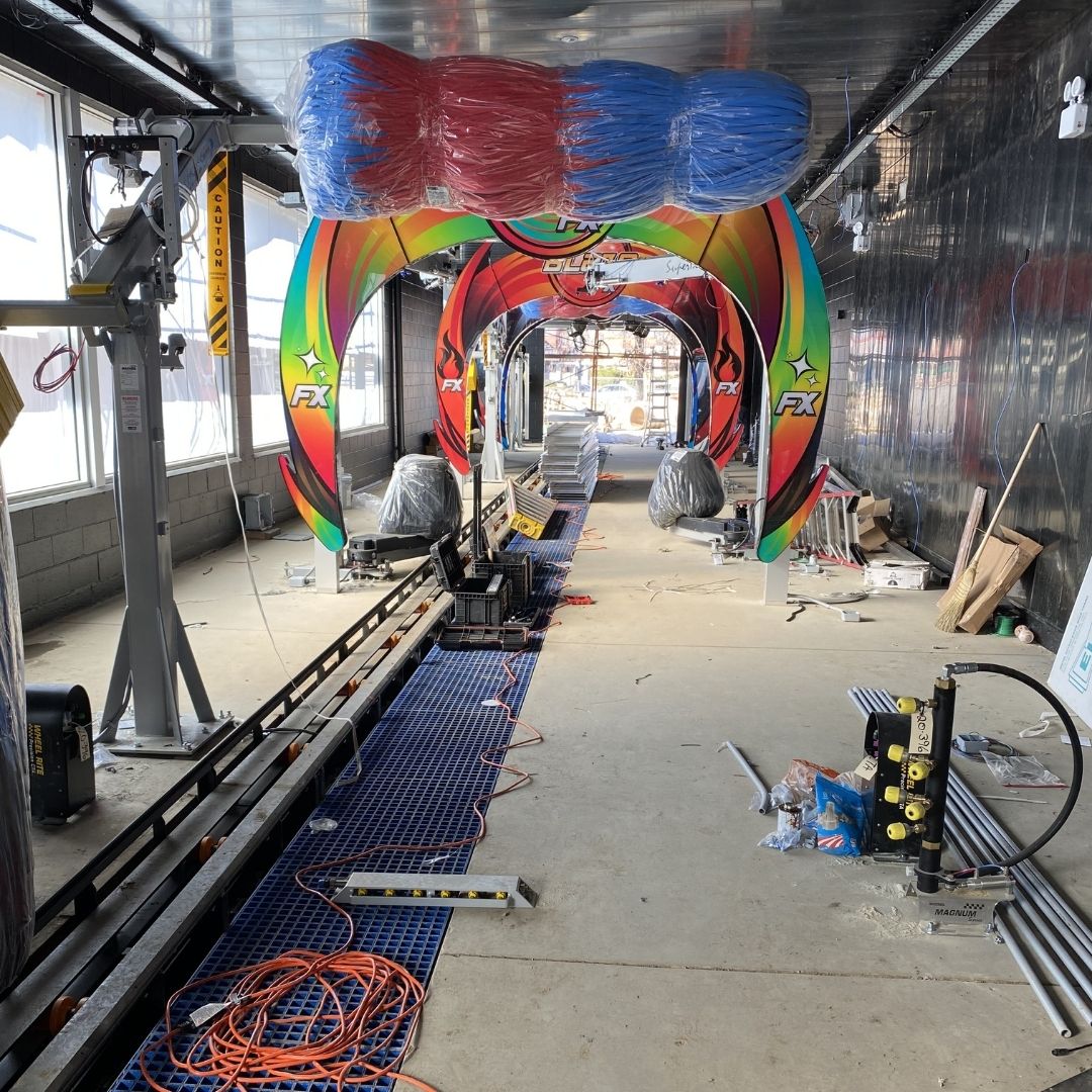 new car wash equipment being installed